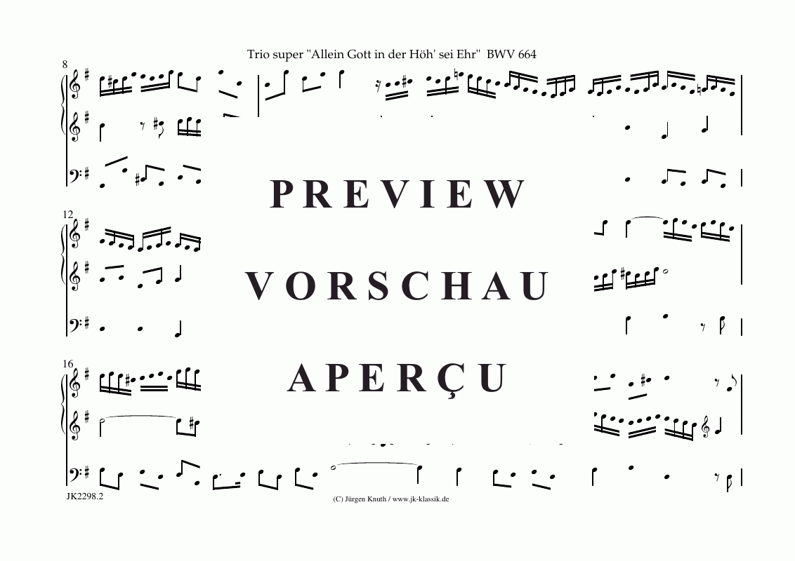 Produktgalerie: Seite 3 von 10 Trio super Allein Gott in der Höh´ sei Ehr BWV 664 G-Dur , , (Orgel Solo)