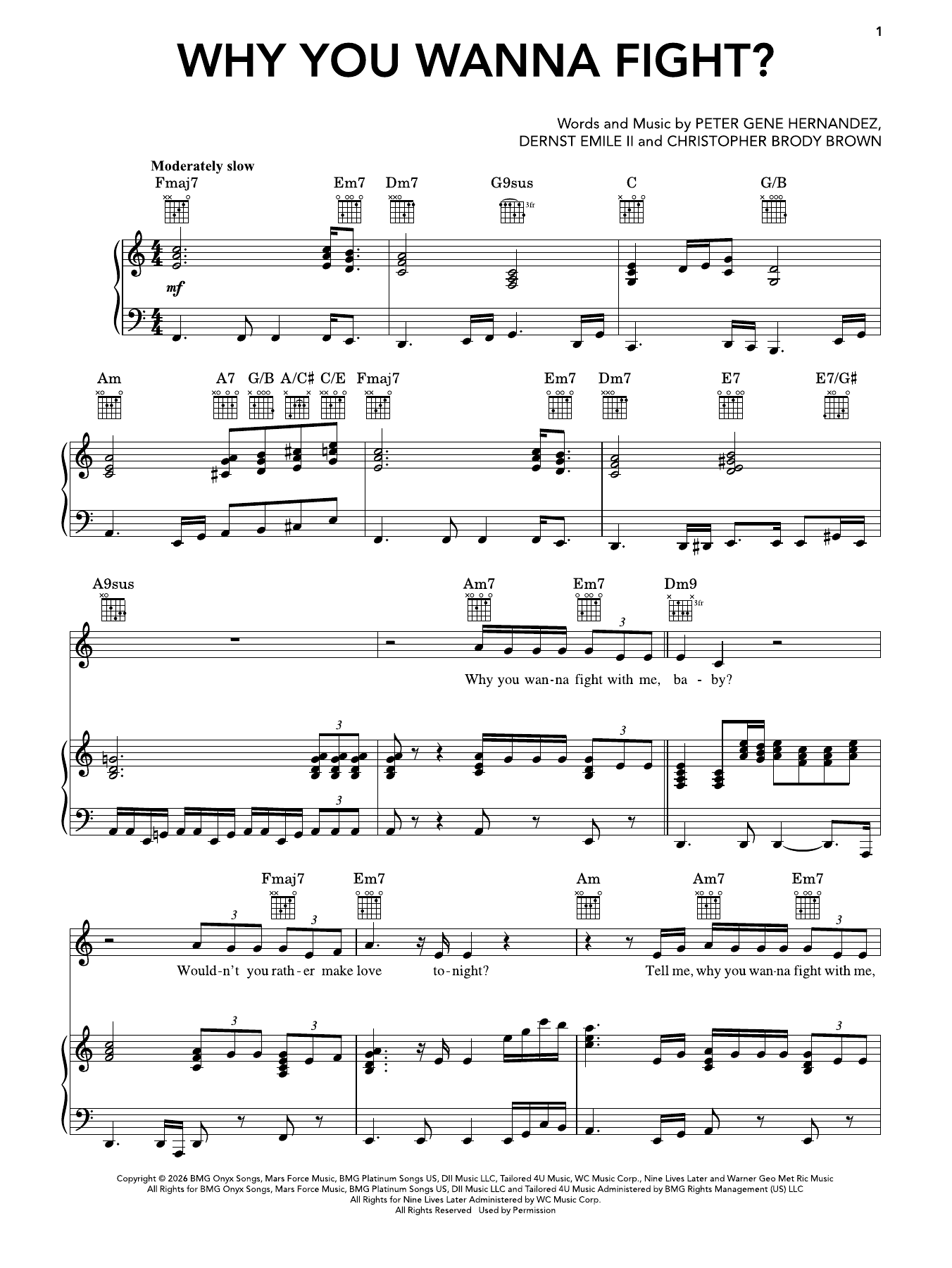 Produktgalerie: Seite 1 von 1 Why You Wanna Fight?, Bruno Mars, Gesang, Gitarre, Klavier