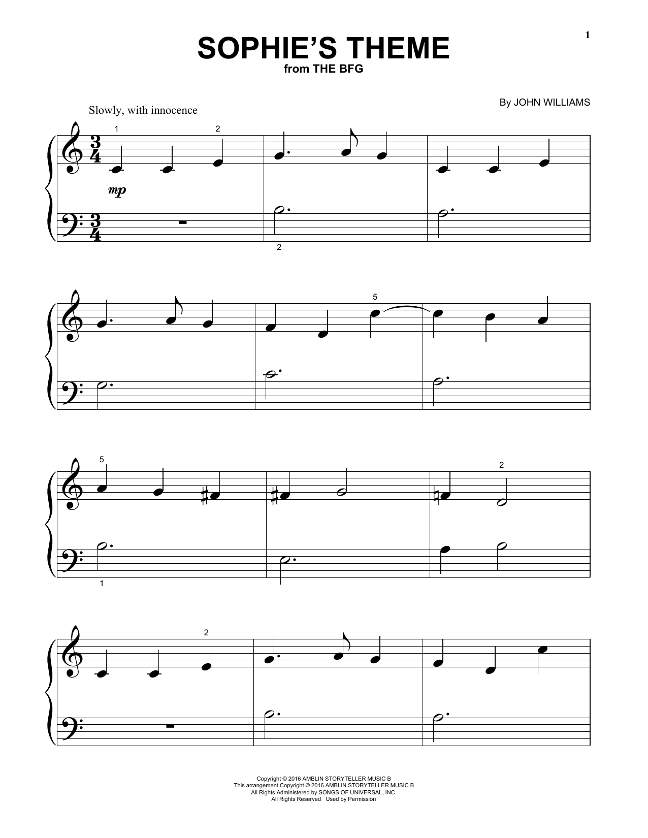 Produktgalerie: Seite 1 von 1 Sophie's Theme, John Williams, Klavier