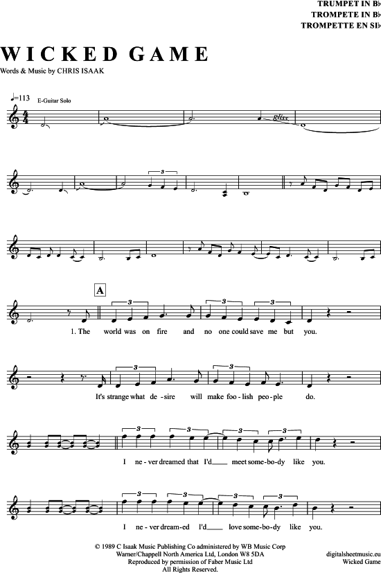 Product gallery: Page 1 of 4 Wicked Game , Chris Isaak, Trumpet in B-flat