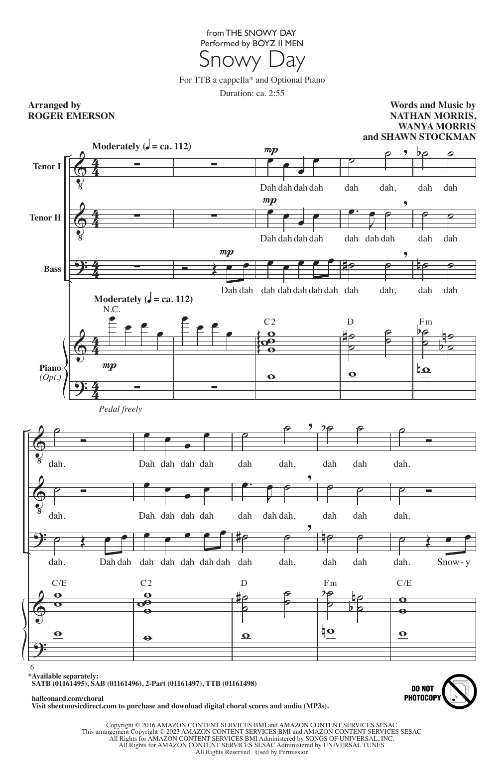Product gallery: Page 1 of 1 Snowy Day (from The Snowy Day) (arr. Roger Emerson), Boyz II Men