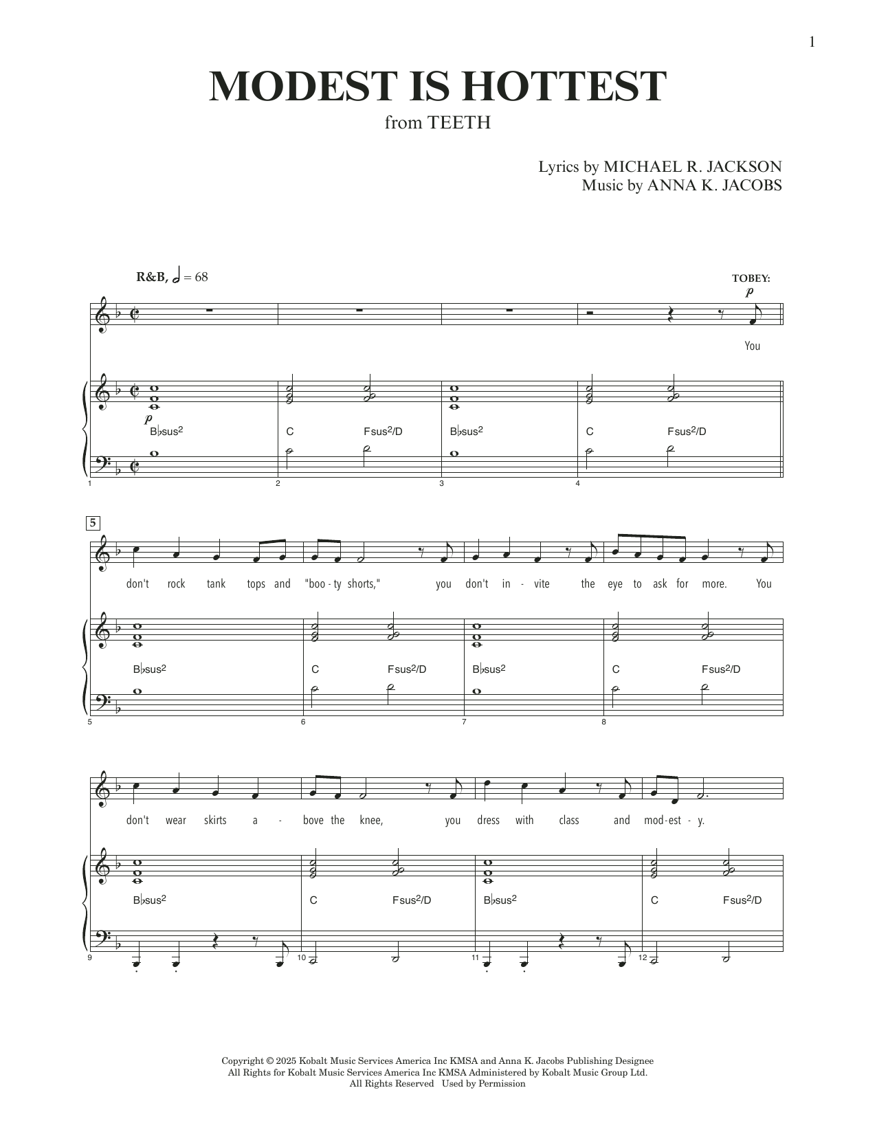Produktgalerie: Seite 1 von 1 Modest Is Hottest (from Teeth), Anna K. Jacobs and Michael R. Jackson, Gesang, Klavier