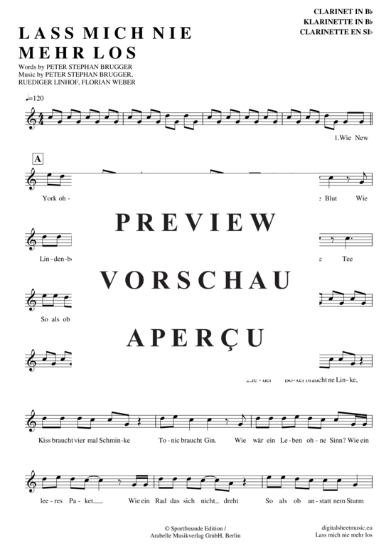 Product gallery: Page 2 of 4 Lass mich nie mehr los , Sportfreunde Stiller, Clarinet in B-flat