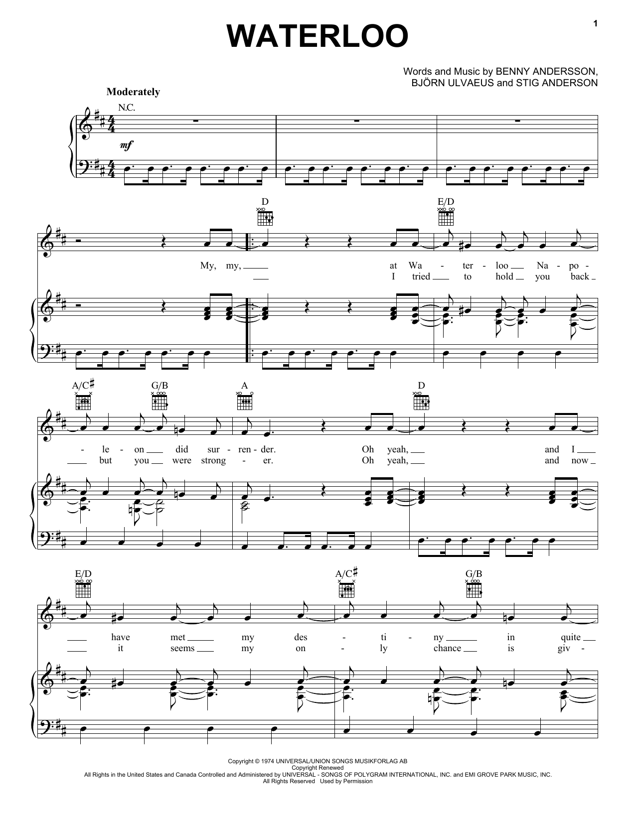 Produktgalerie: Seite 1 von 1 Waterloo, ABBA, Gesang, Gitarre, Klavier