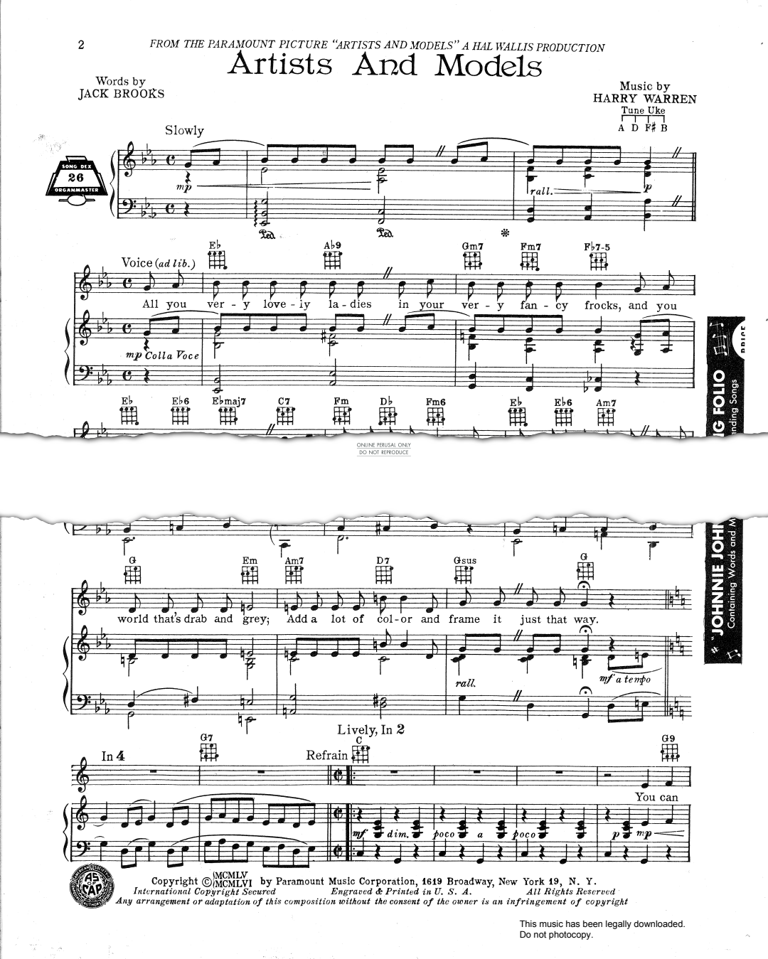 Produktgalerie: Seite 1 von 1 Artists And Models, Harry Warren, Gesang, Gitarre, Klavier