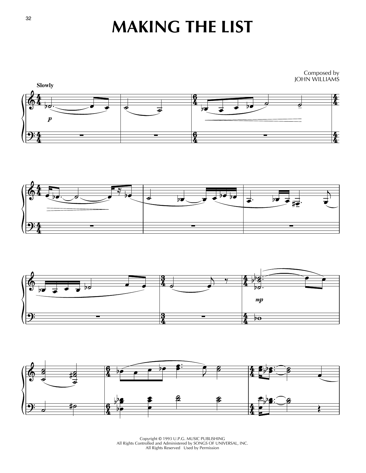 Produktgalerie: Seite 1 von 1 Making The List (from Schindler's List), John Williams, Klavier