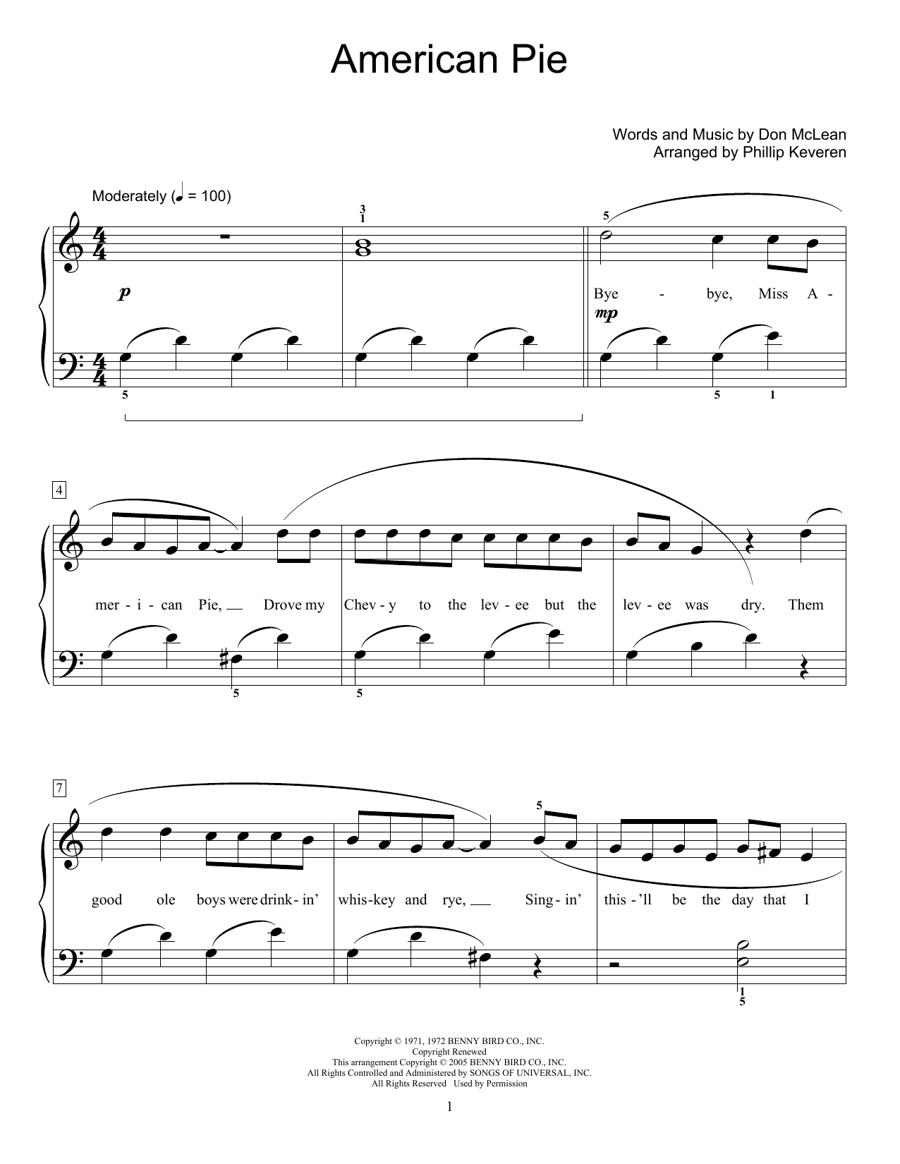 Produktgalerie: Seite 1 von 1 American Pie (arr. Phillip Keveren), Don McLean, Klavier