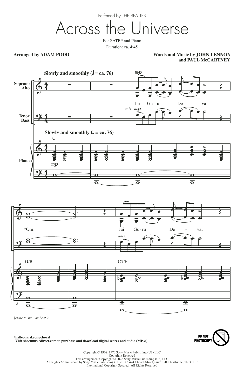 Produktbild zu: Across The Universe (arr. Adam Podd)