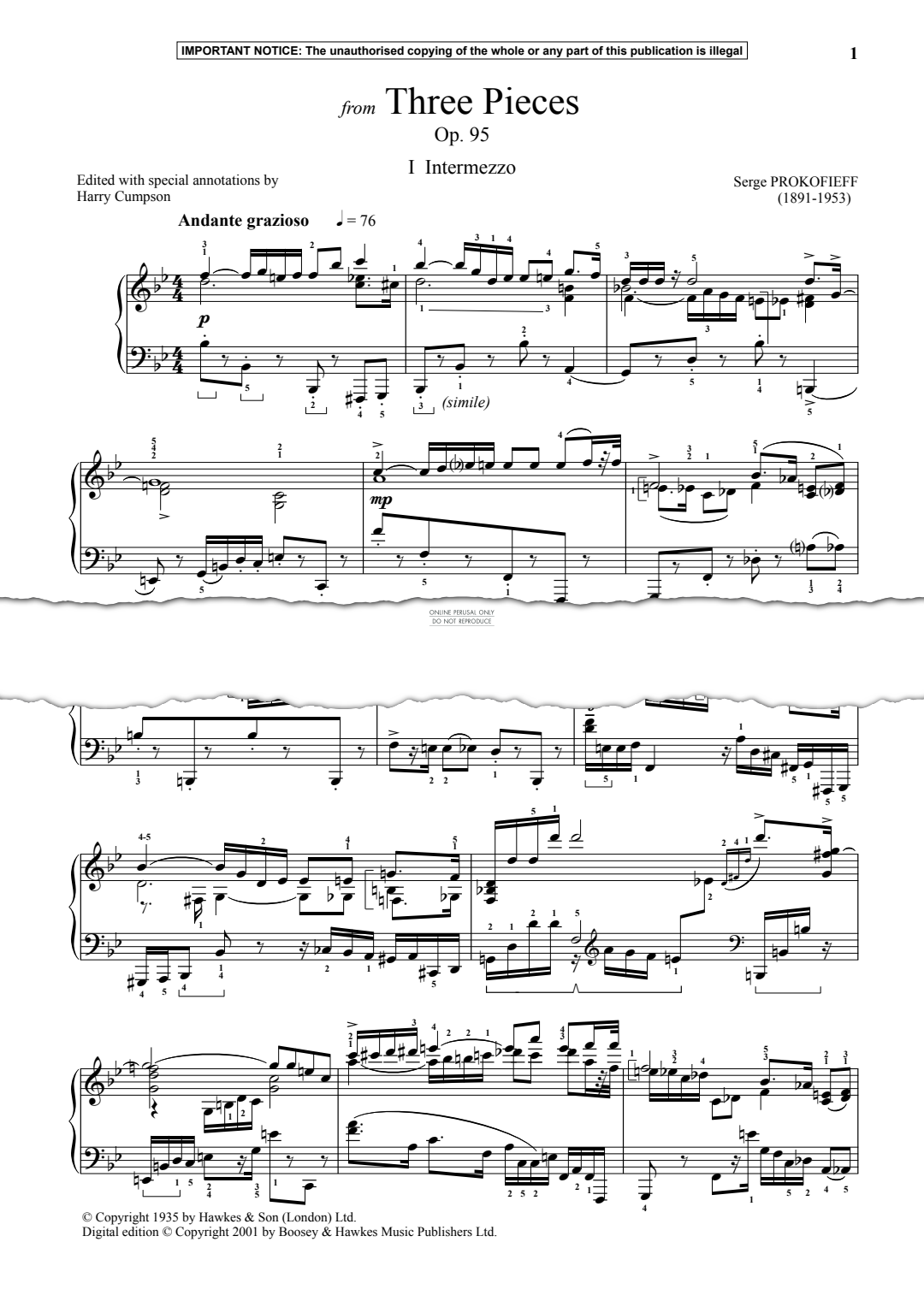 Product gallery: Page 1 of 1 Intermezzo from Three Pieces, Op. 95, Serge Prokofieff