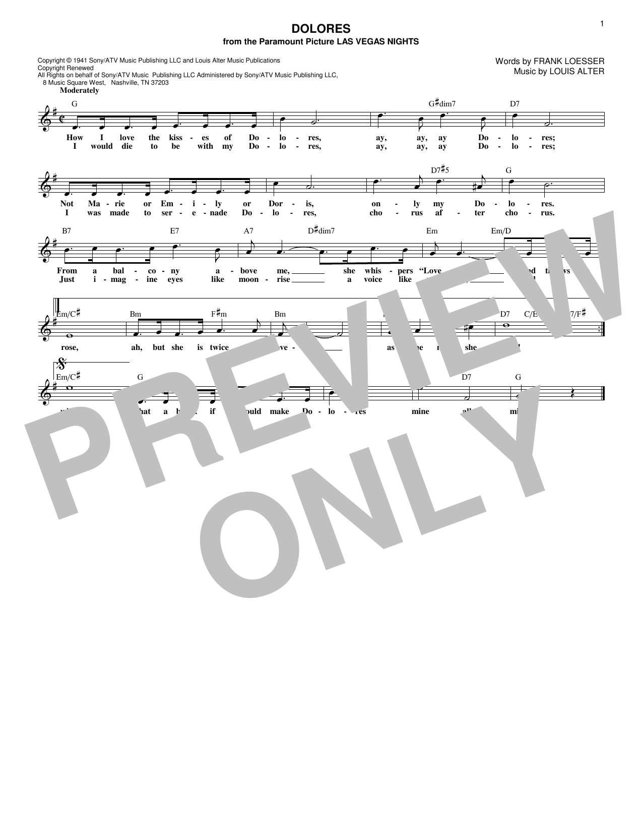 Product gallery: Page 1 of 1 Dolores, Frank Loesser