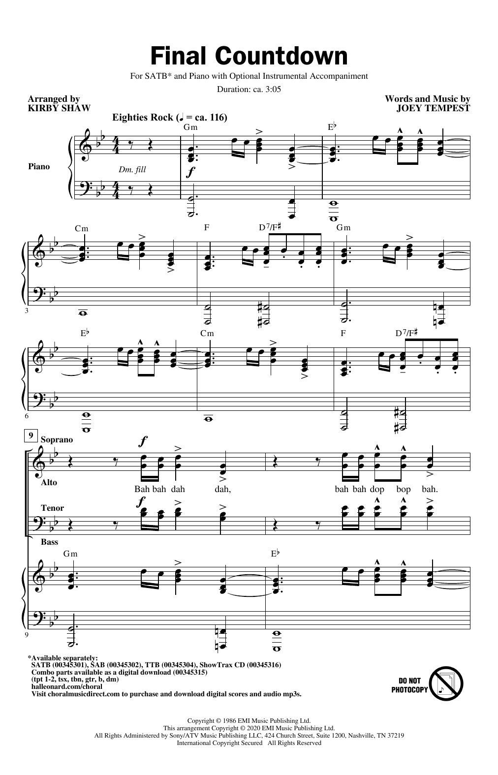 Produktgalerie: Seite 1 von 1 Final Countdown (arr. Kirby Shaw), Europe, Chor