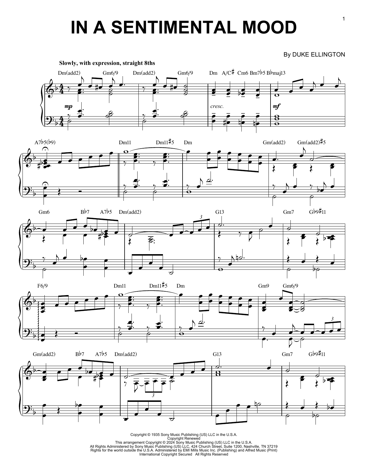 Produktbild zu:  In A Sentimental Mood (arr. Brent Edstrom) - Duke Ellington