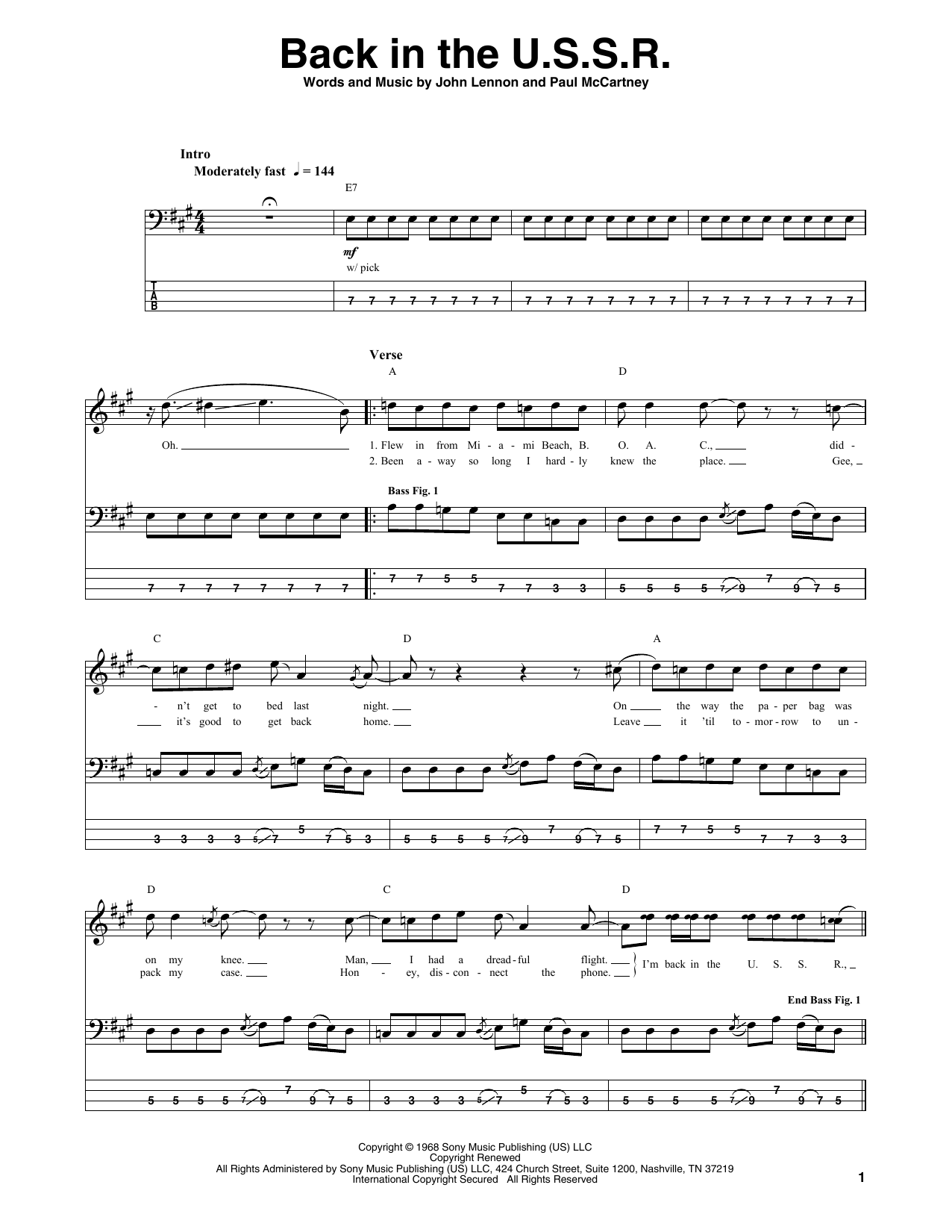 Produktgalerie: Seite 1 von 1 Back In The U.S.S.R., The Beatles, E-Bass