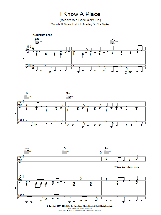 Produktgalerie: Seite 1 von 1 I Know A Place, Bob Marley, Gesang, Gitarre, Klavier
