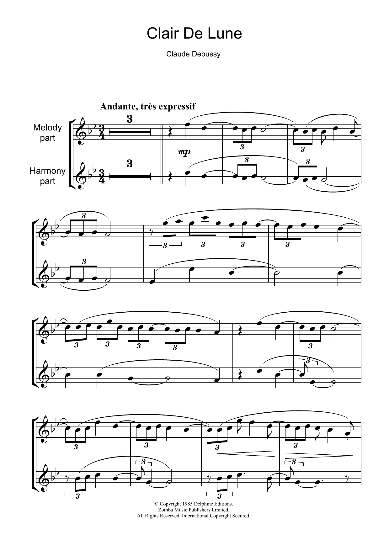 Product gallery: Page 1 of 1 Clair De Lune, Claude Debussy