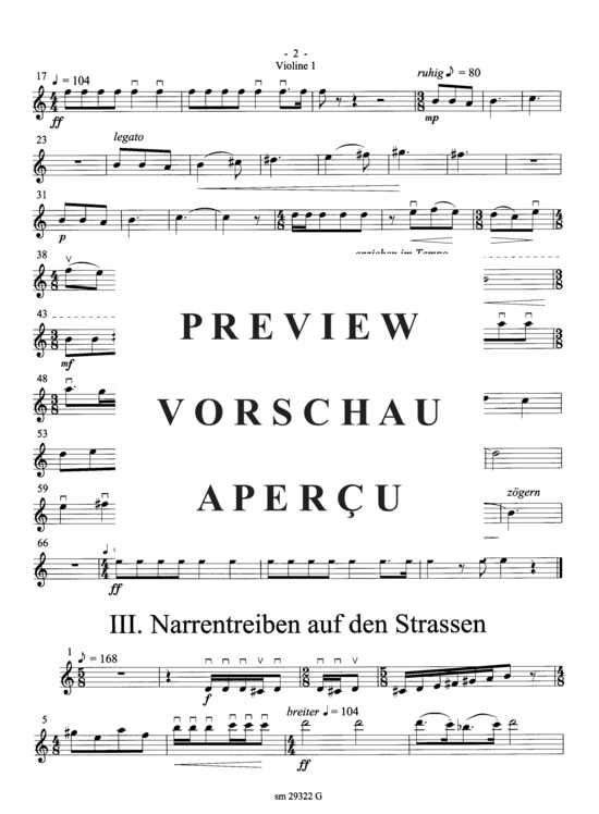 Product gallery: Page 3 of 5 Narrenleben , , (Suite for trumpet + ensemble) Violin 1