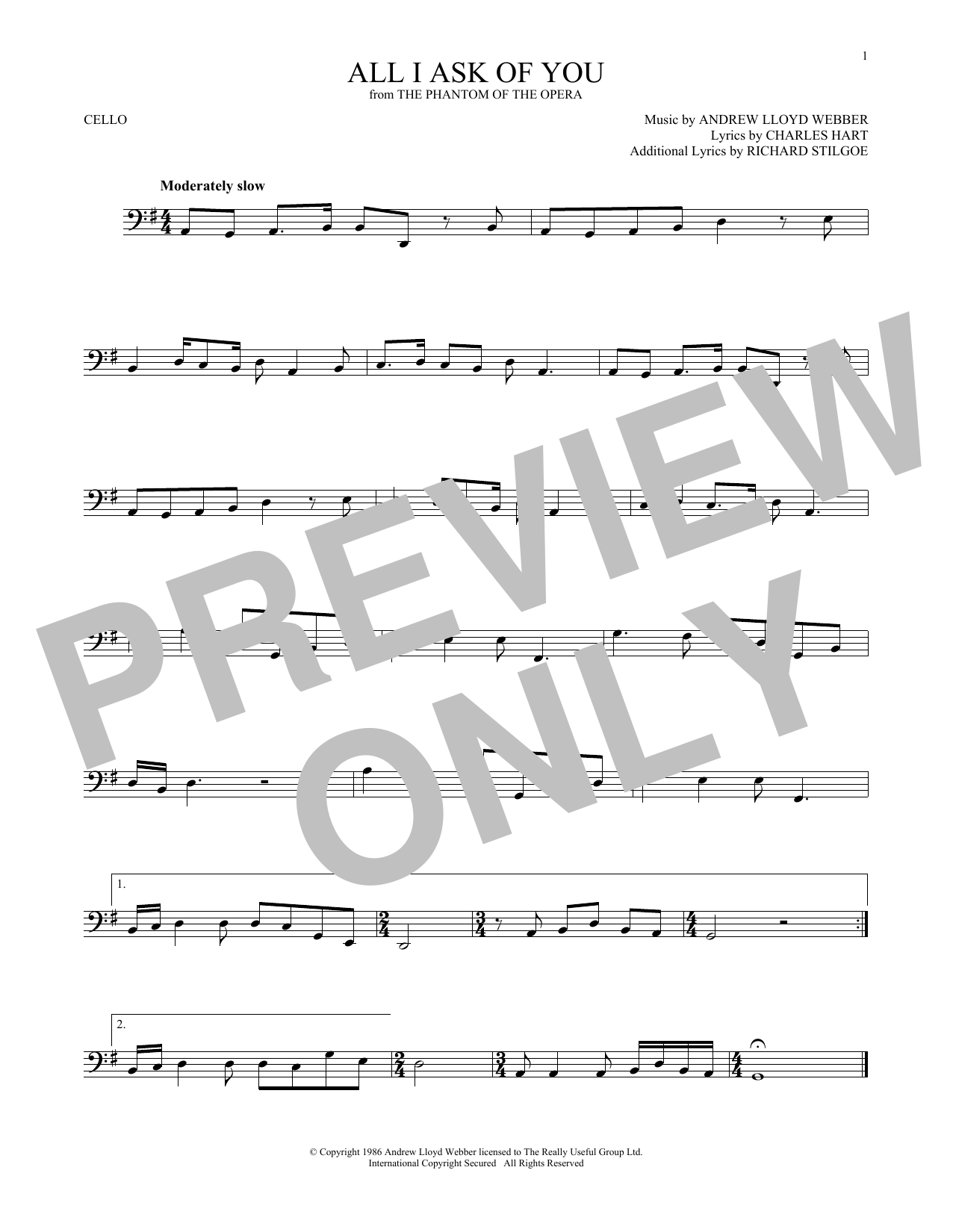 Produktgalerie: Seite 1 von 1 All I Ask Of You (from The Phantom Of The Opera), Andrew Lloyd Webber, Violoncello