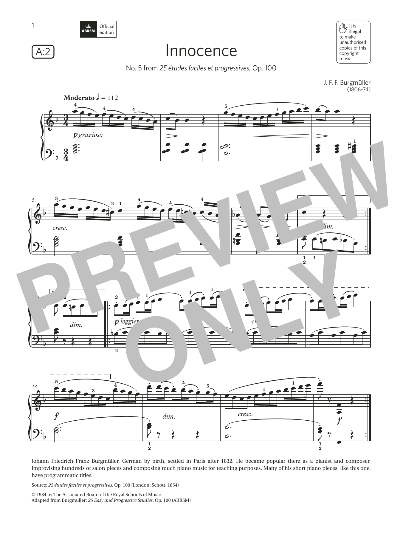 Product picture to: Innocence (Grade 3, list A2, from the ABRSM Piano Syllabus 2021 & 2022)