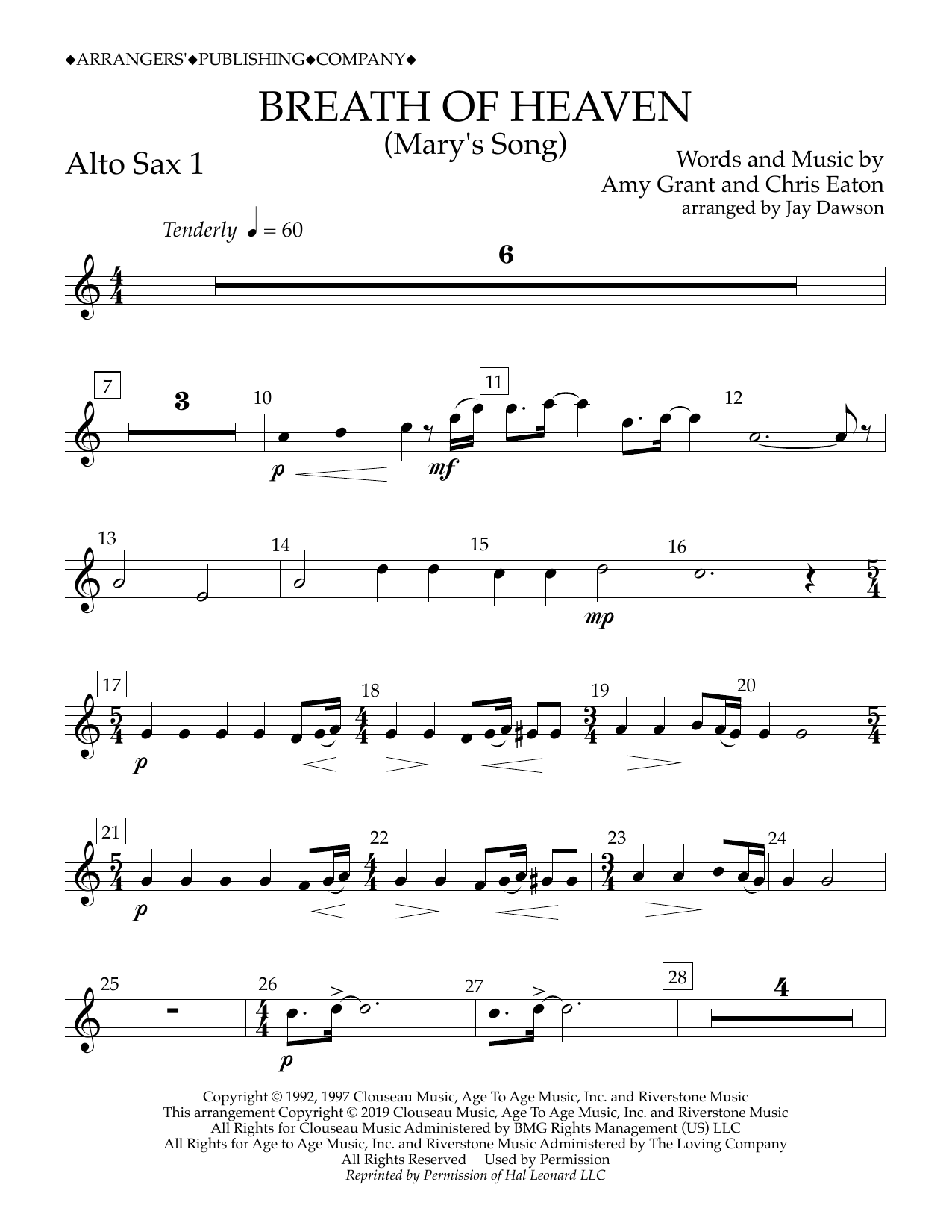 Product gallery: Page 1 of 1 Breath of Heaven (Mary's Song) (arr. Jay Dawson) - Alto Sax 1, Amy Grant