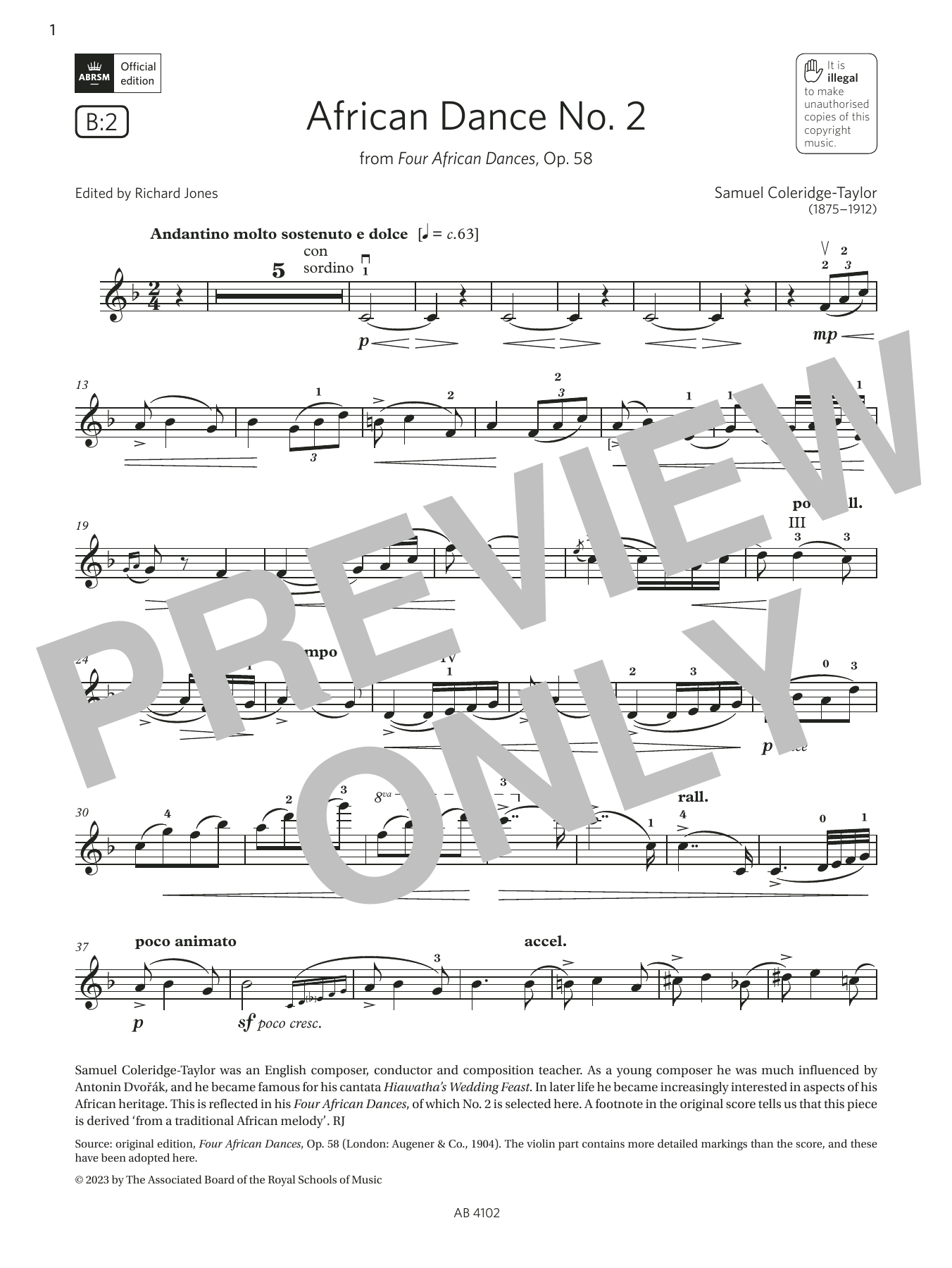 Produktbild zu:  African Dance No. 2 (Grade 8, B2, from the ABRSM Violin Syllabus from 2024) - Samuel Coleridge-Taylor
