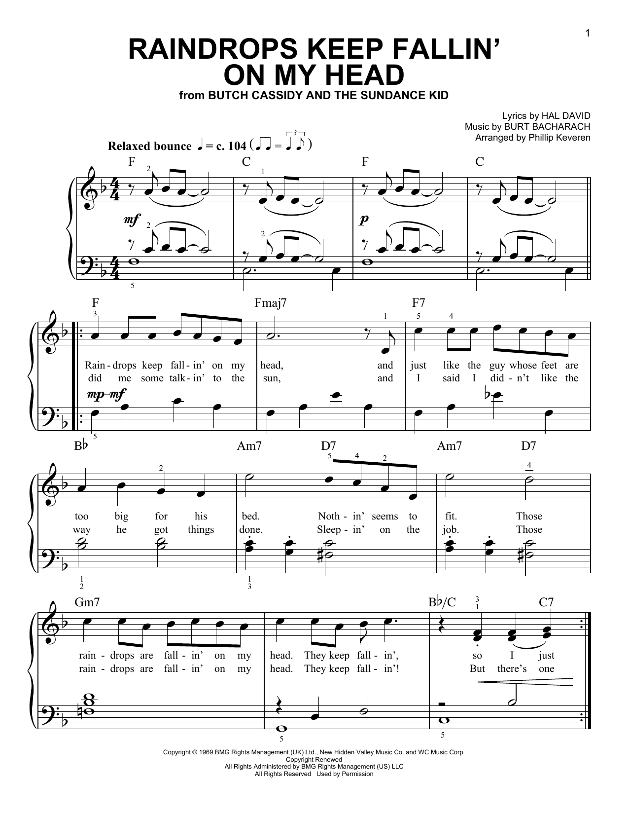 Product picture to: Raindrops Keep Fallin' On My Head (arr. Phillip Keveren)