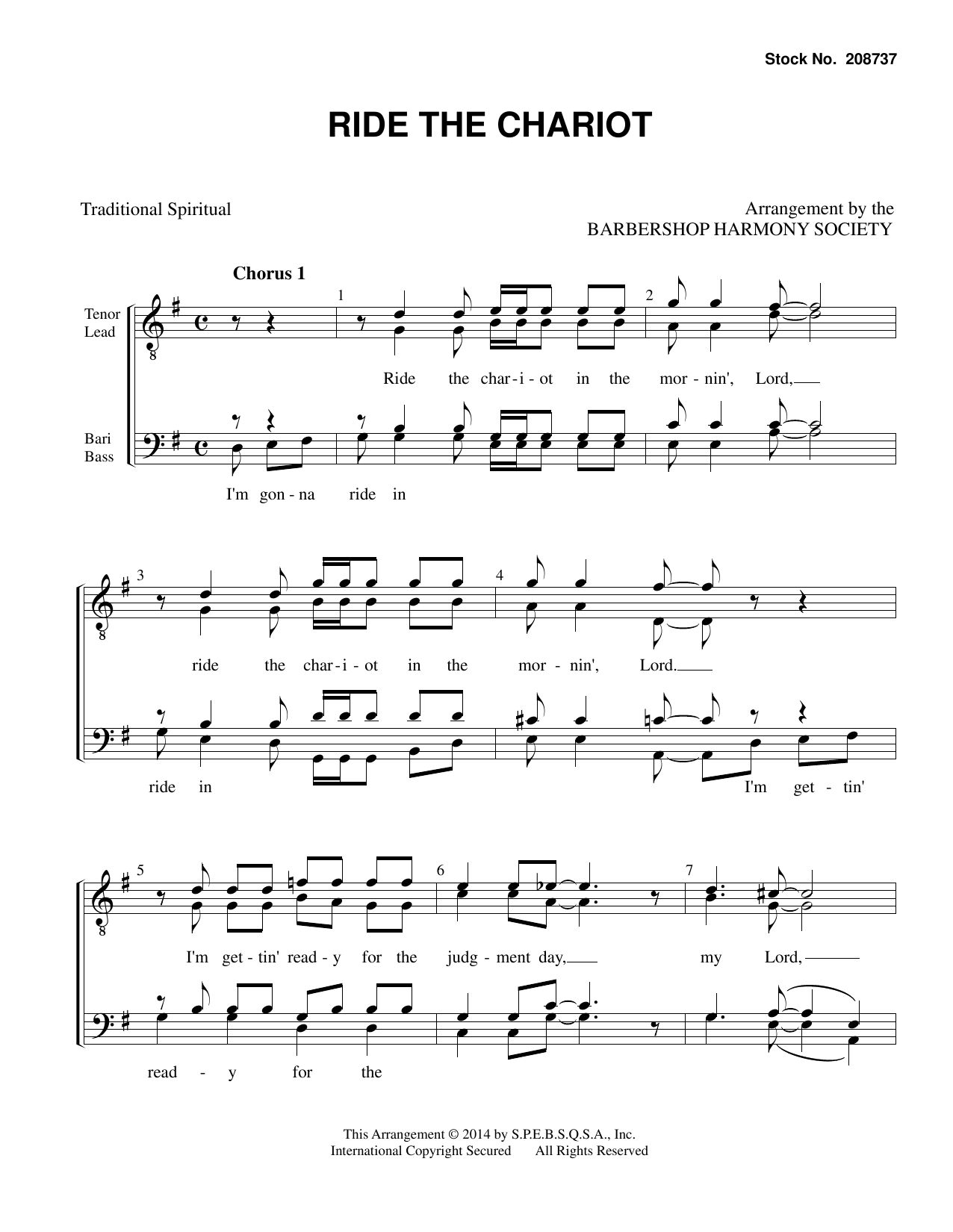 Product picture to: Ride the Chariot (arr. Barbershop Harmony Society)