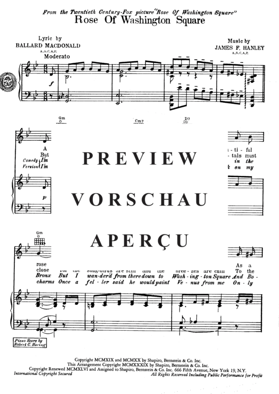 Produktgalerie: Seite 3 von 8 Rose Of Washington Square , Soundtrack, Klavier und Gesang
