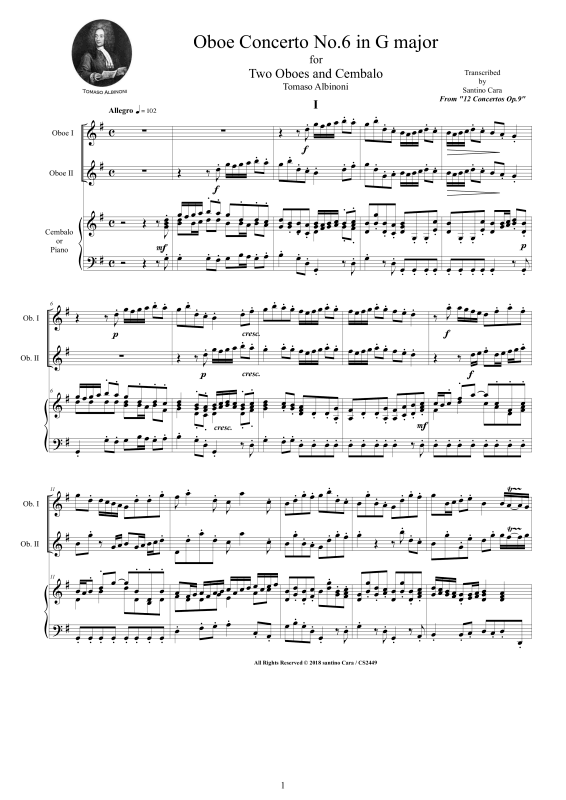 Produktbild zu: Oboe Concerto No.6 in G-Dur Op.9Tomaso Albinoni