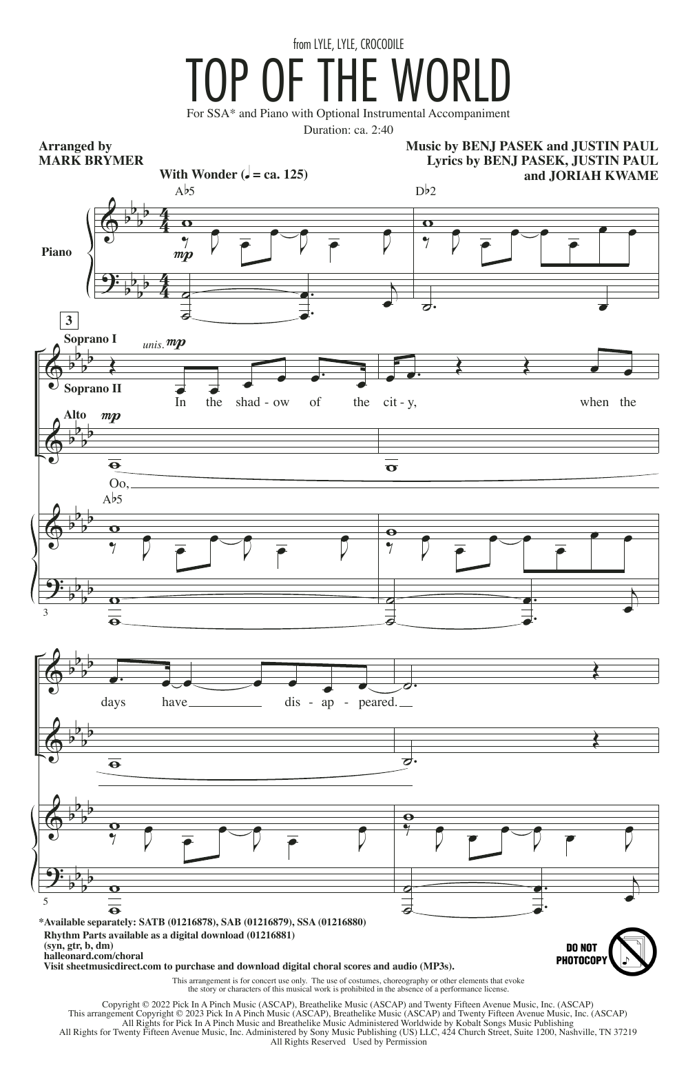 Produktgalerie: Seite 1 von 1 Top Of The World (from Lyle, Lyle, Crocodile) (arr. Mark Brymer), Shawn Mendes, Chor