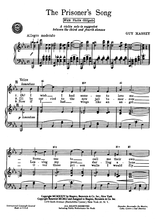 Produktbild zu: The Prisoner´s Song Popular Standard