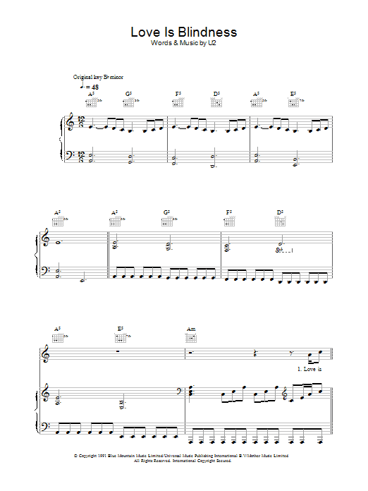 Produktgalerie: Seite 1 von 1 Love Is Blindness, U2, Gesang, Gitarre, Klavier