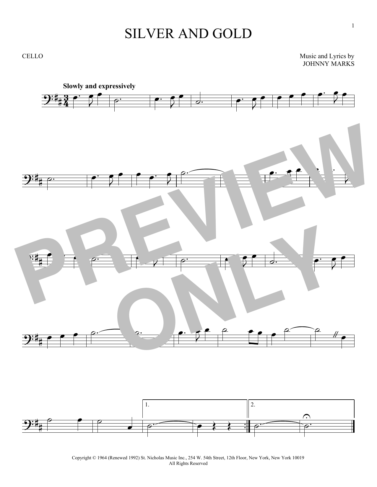 Produktgalerie: Seite 1 von 1 Silver And Gold, Johnny Marks, Violoncello