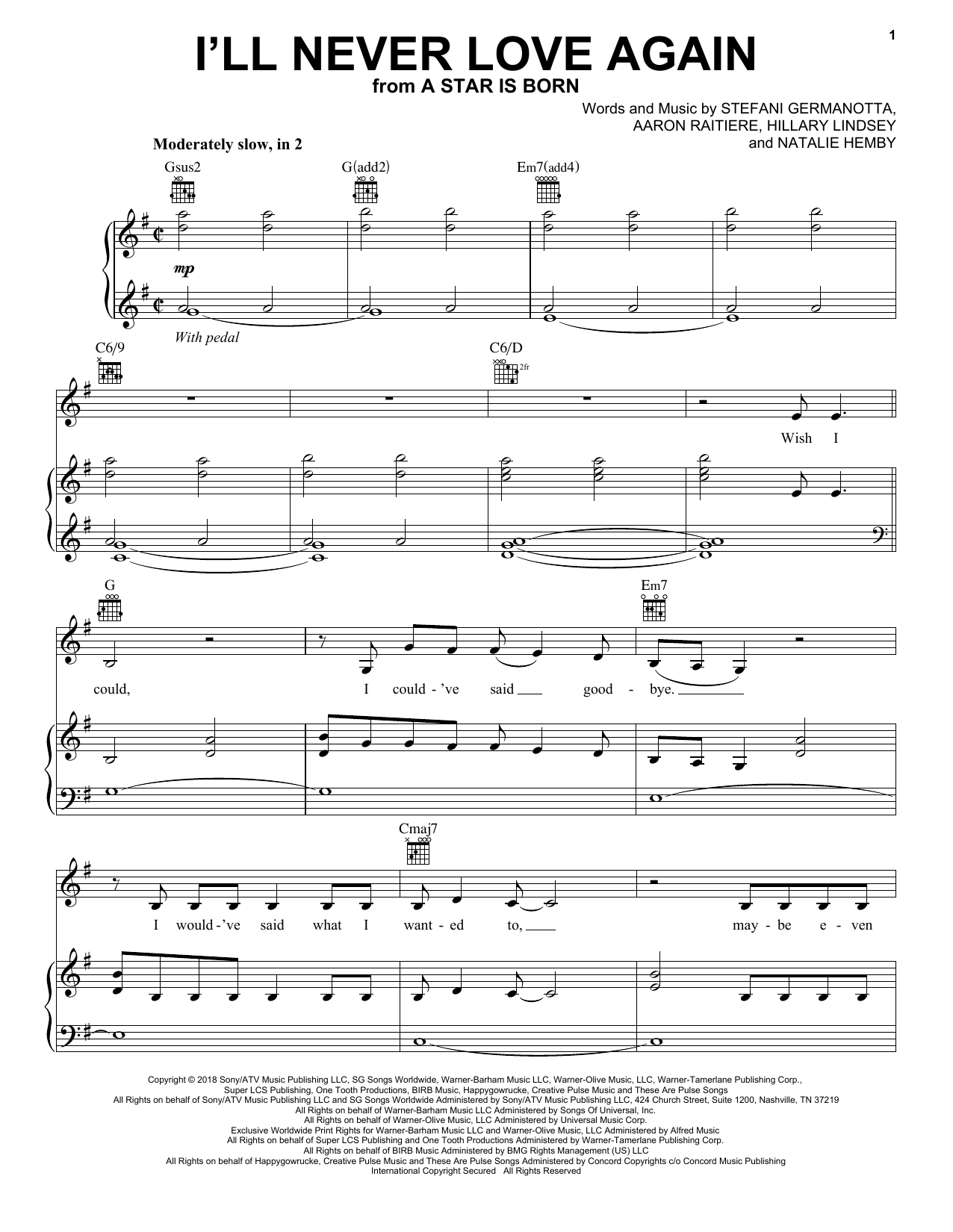 Product picture to: I'll Never Love Again (from A Star Is Born)