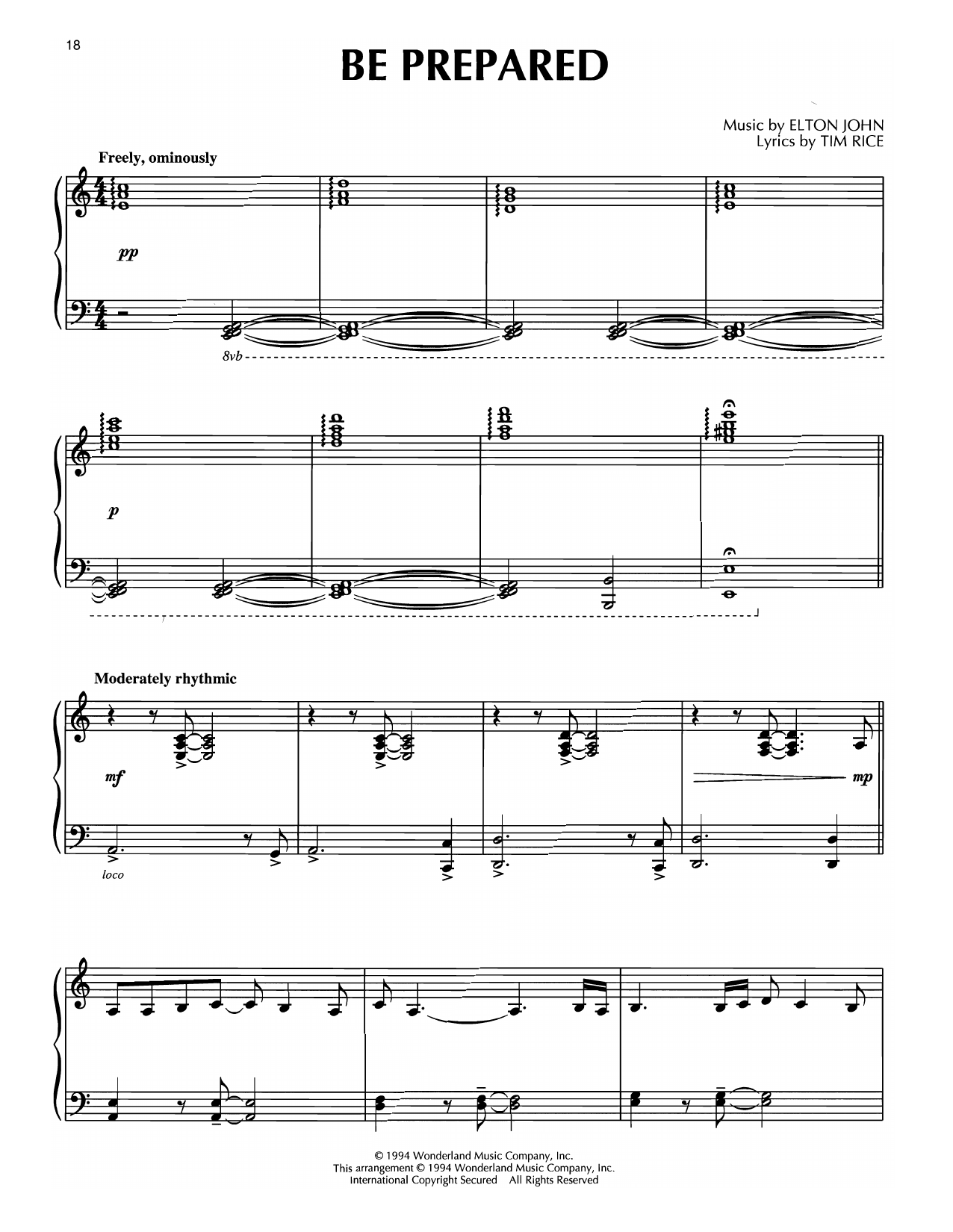 Produktgalerie: Seite 1 von 1 Be Prepared (from The Lion King), Elton John, Klavier
