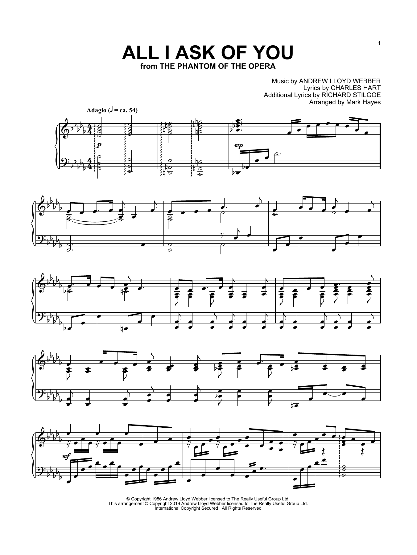 Product picture to: All I Ask Of You (from The Phantom Of The Opera) (arr. Mark Hayes)