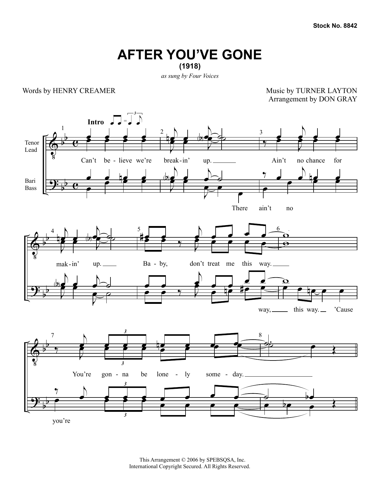 Product picture to: After You've Gone (arr. Don Gray)