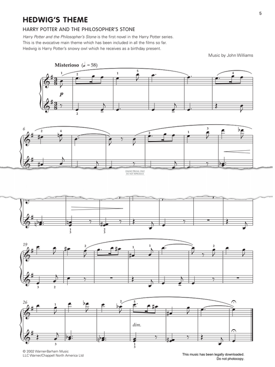 Produktgalerie: Seite 1 von 1 Hedwig's Theme (From 'Harry Potter And The Philosopher's Stone'), John Williams, Klavier