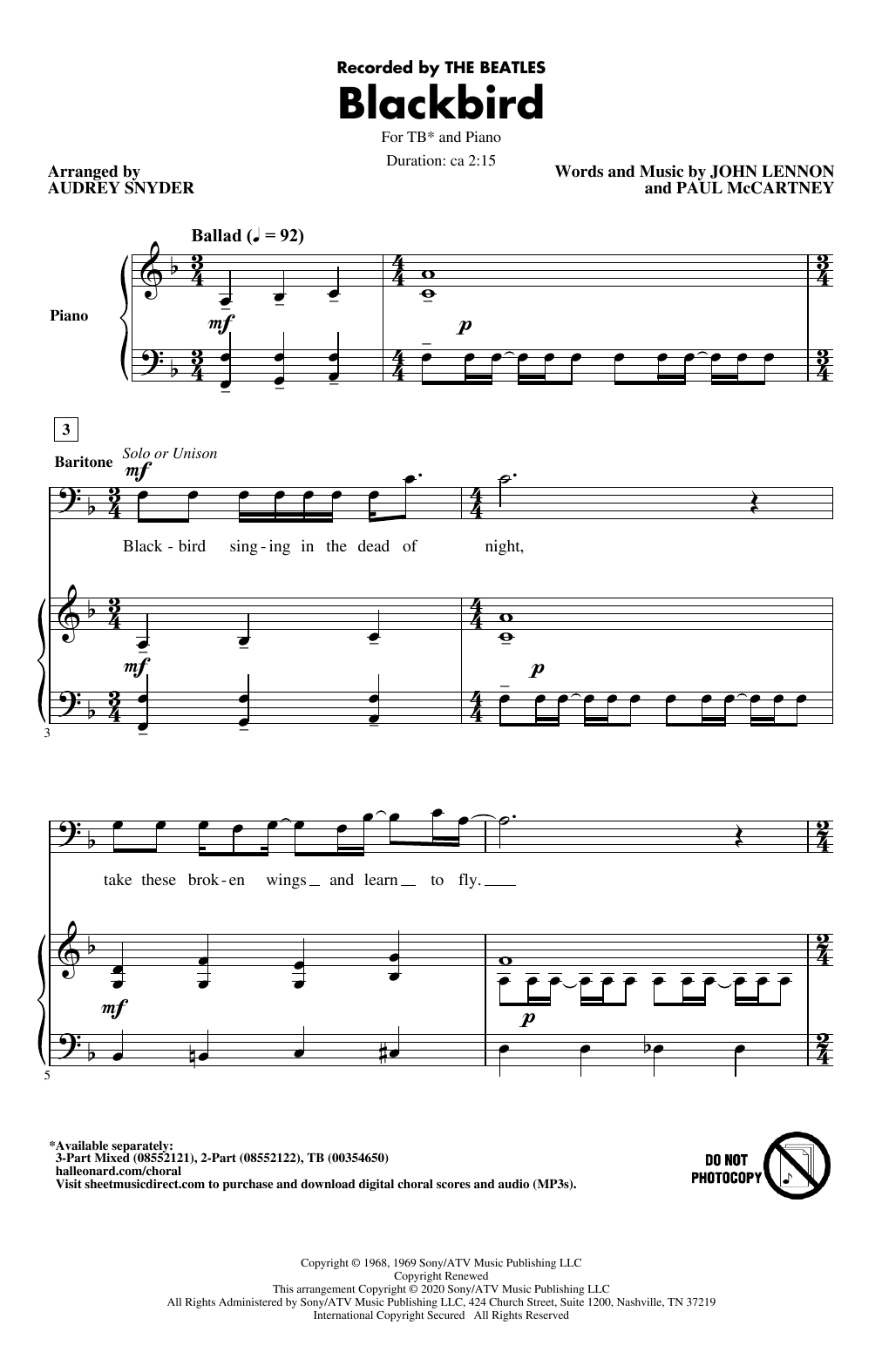 Produktbild zu: Blackbird (arr. Audrey Snyder)