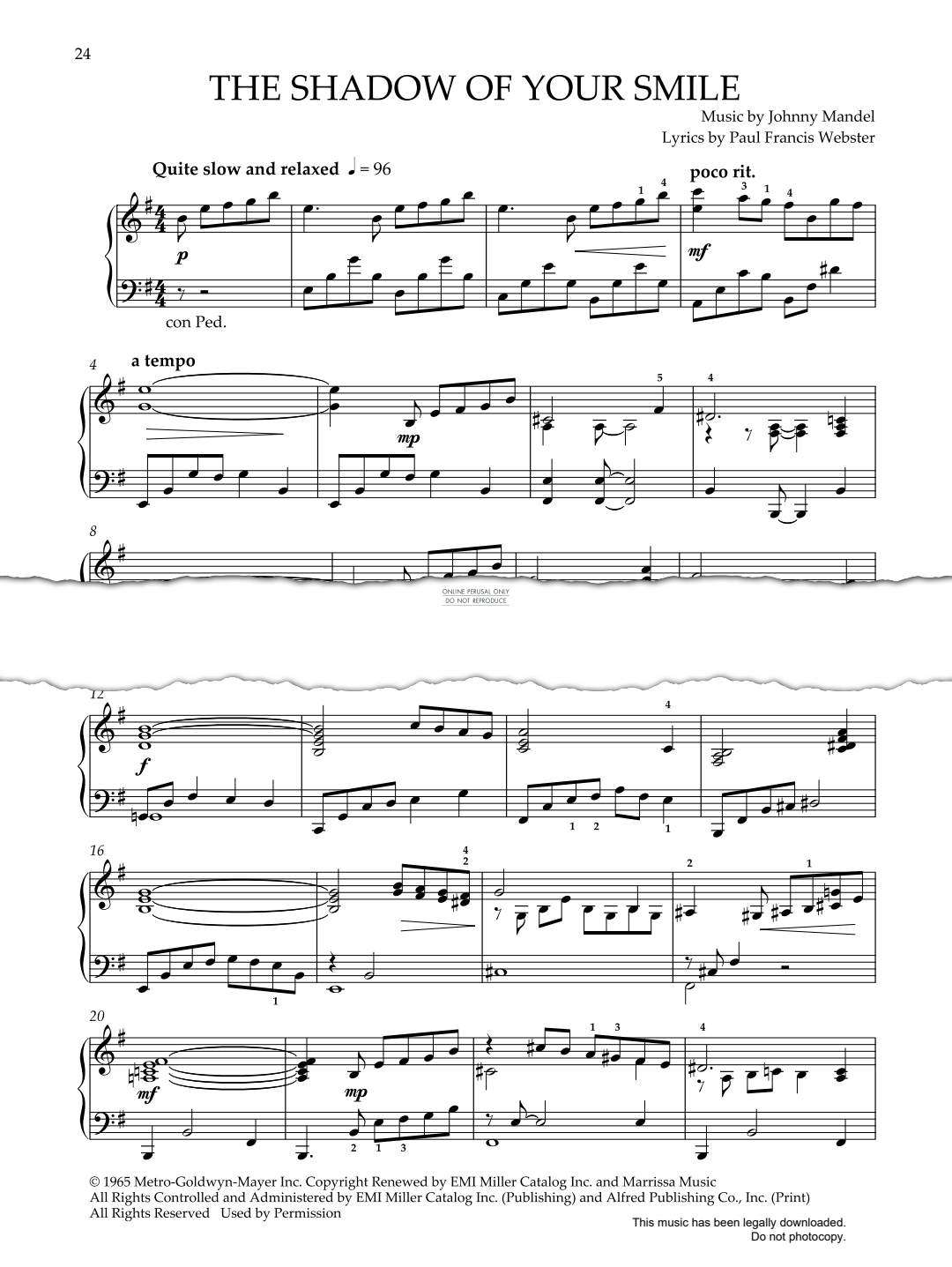 Product gallery: Page 1 of 1 The Shadow Of Your Smile, Johnny Mandel