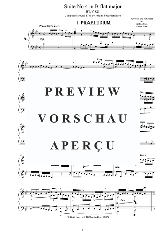 Produktgalerie: Seite 2 von 9 Piano Suite No.4 in B-Dur BWV 821 - Complete Piano Version, , Klavier Solo