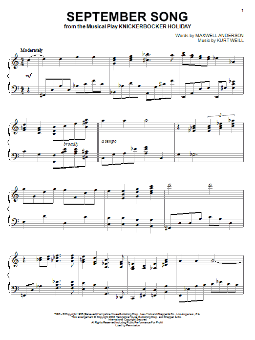 Product gallery: Page 1 of 1 September Song, Kurt Weill