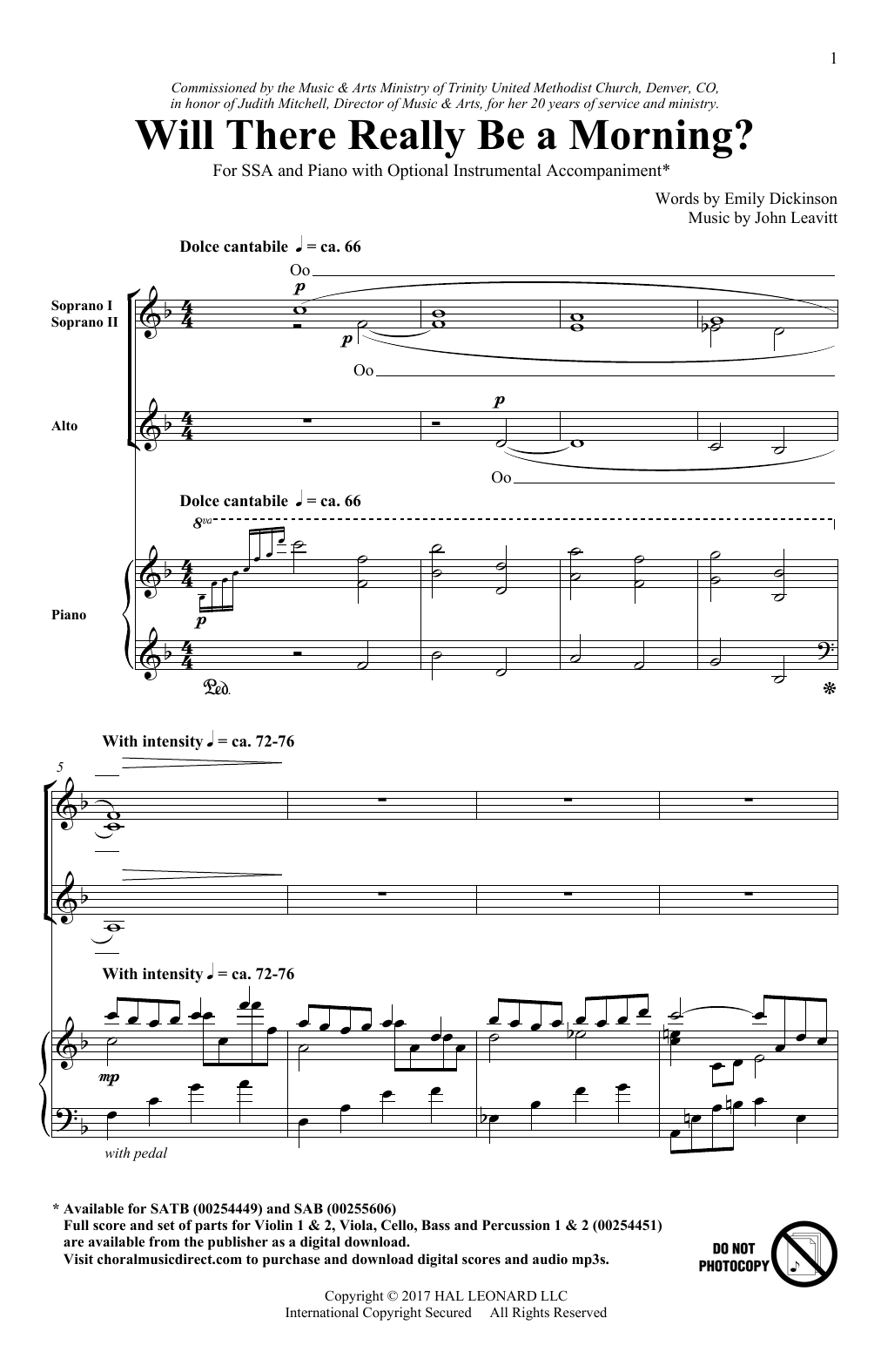 Produktgalerie: Seite 1 von 1 Will There Really Be A Morning?, John Leavitt, Chor