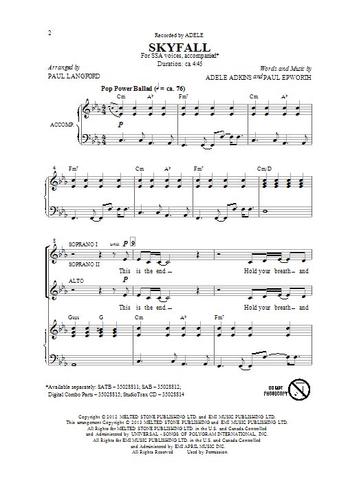Product gallery: Page 1 of 1 Skyfall (arr. Paul Langford), Adele