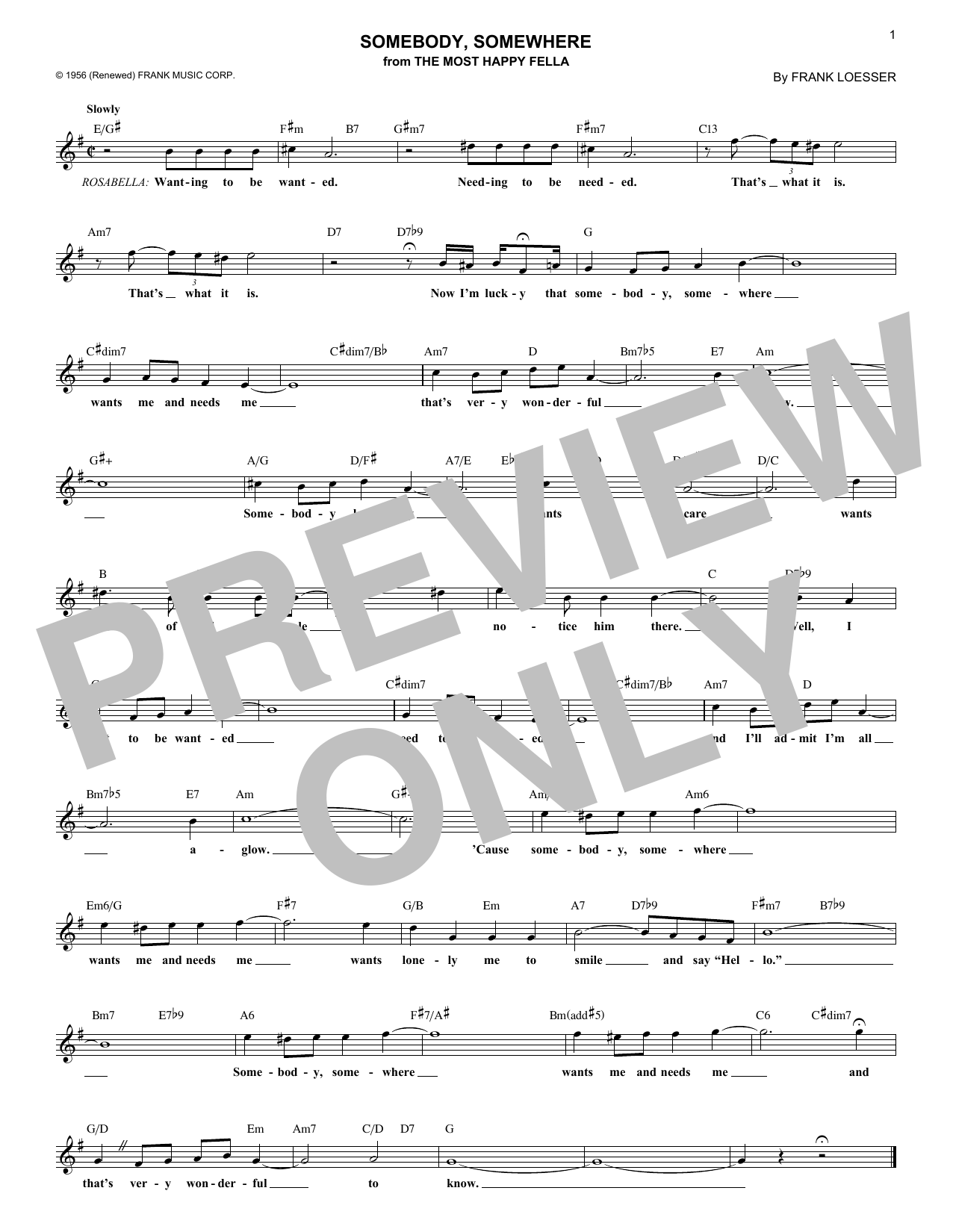 Produktbild zu: Somebody, Somewhere (from The Most Happy Fella)