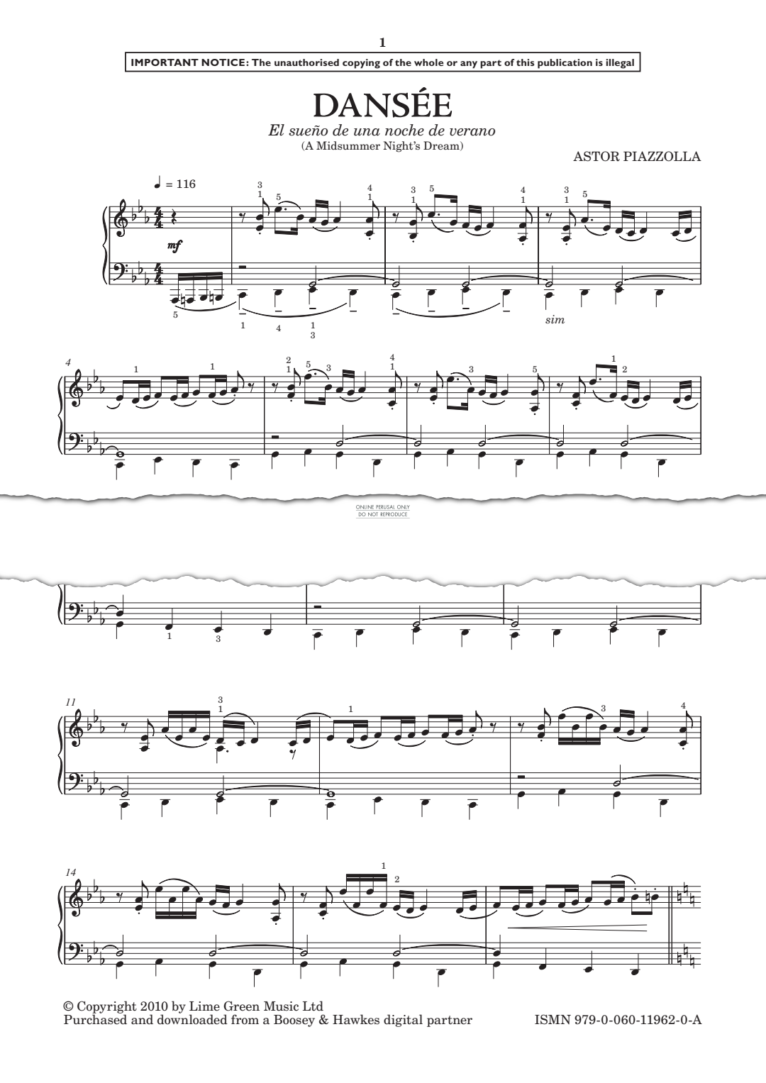 Produktgalerie: Seite 1 von 1 Dansée, Astor Piazzolla, Klavier