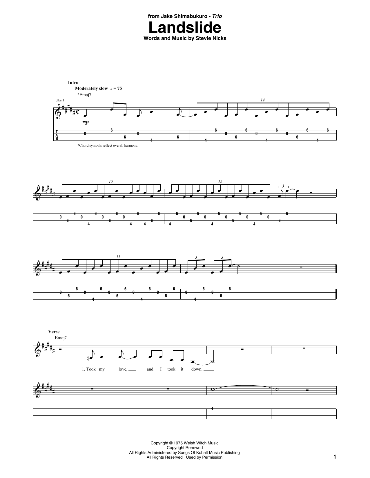 Product gallery: Page 1 of 1 Landslide (arr. Jake Shimabukuro Trio), Fleetwood Mac