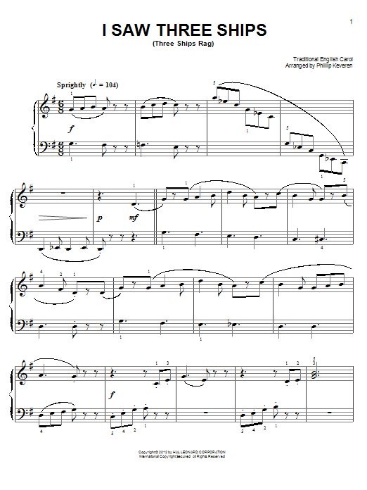Product gallery: Page 1 of 1 I Saw Three Ships [Ragtime version] (arr. Phillip Keveren), Traditional English Carol