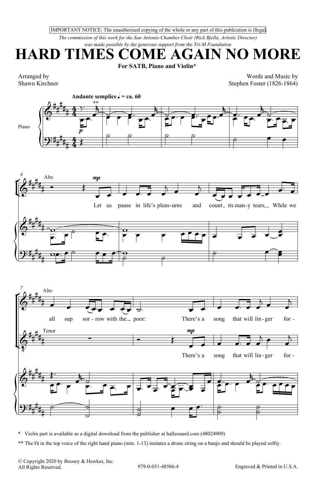 Product picture to: Hard Times Come Again No More (arr. Shawn Kirchner)