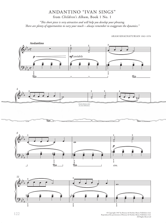 Product gallery: Page 1 of 1 A Little Song (Andantino): No. 1 from Pictures of Childhood, Aram Khachaturian