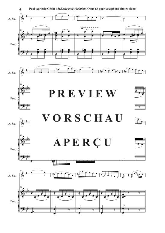 Product gallery: Page 5 of 12 Mélodie avec Variation, Opus 63 , , (alto saxophone + piano)